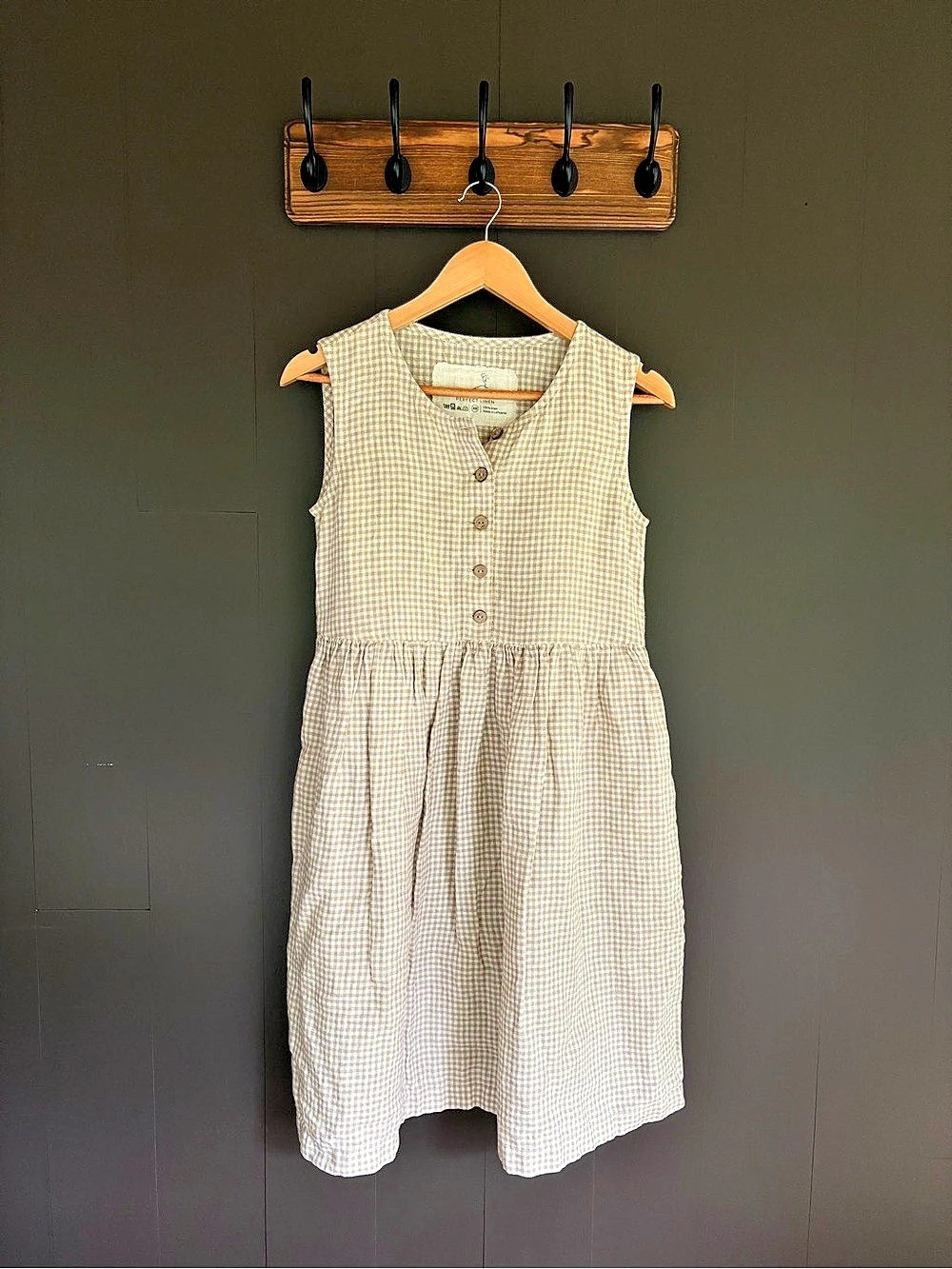 Not Perfect Linen - XS - Midi Dress - Beige & White Gingham